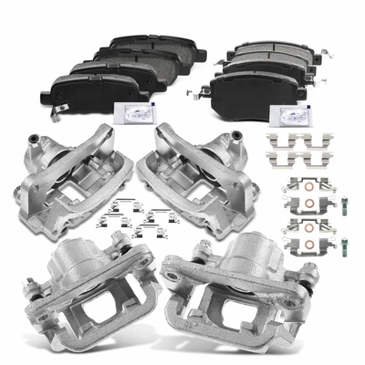 12 Pcs Front & Rear Brake Calipers & Ceramic Brake Pads