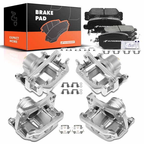 12 Pcs Front & Rear Brake Calipers & Ceramic Brake Pads for 2003-2005 INFINITI FX45