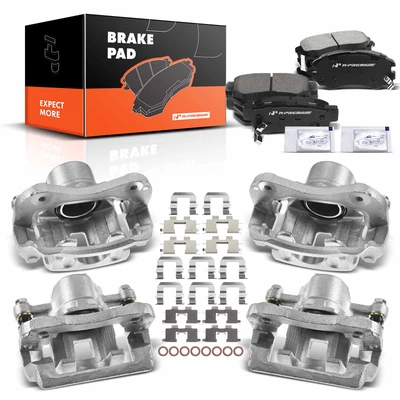 12 Pcs Front & Rear Brake Calipers & Ceramic Brake Pads