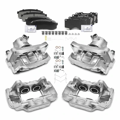 12 Pcs Front & Rear Brake Calipers & Ceramic Brake Pads