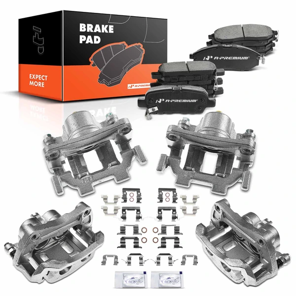 12 Pcs Front & Rear Brake Calipers & Ceramic Brake Pads for 2011-2014 Nissan Murano
