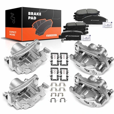 12 Pcs Front & Rear Brake Calipers & Ceramic Brake Pads