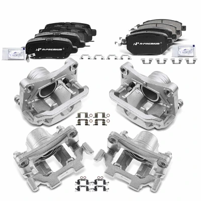 12 Pcs Front & Rear Brake Calipers & Ceramic Brake Pads