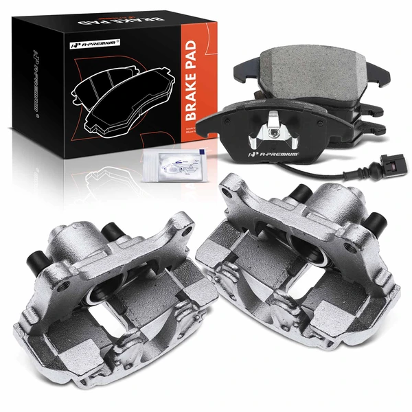 6 Pcs Front Brake Calipers & Ceramic Brake Pads for 2006-2013 Audi A3