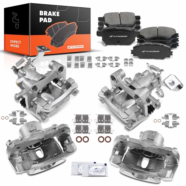 12 Pcs Front & Rear Brake Calipers & Ceramic Brake Pads for 2008-2015 Scion xB