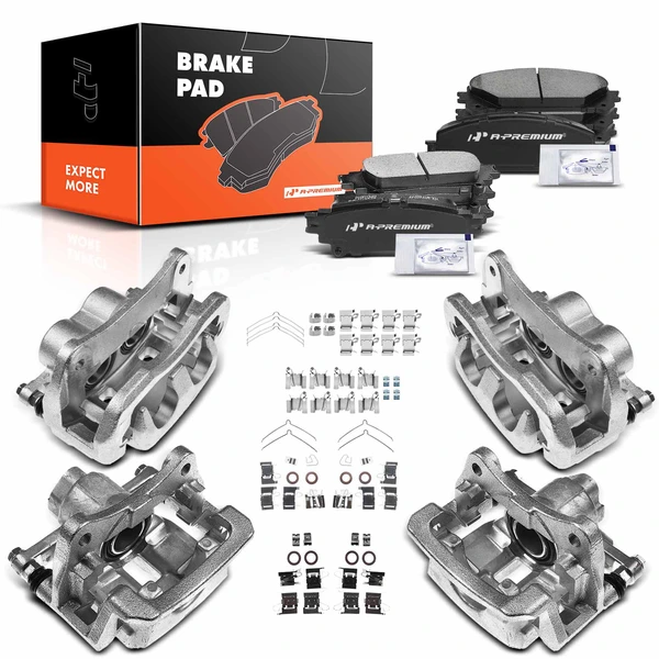 12 Pcs Front & Rear Brake Calipers & Ceramic Brake Pads for 2010-2012 Lexus RX450h