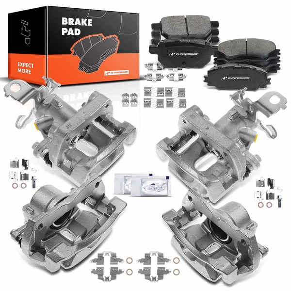 12-PC Brake Caliper + Brake Pad, Front & Rear, 1-Piston, A-Premium APBC3574
