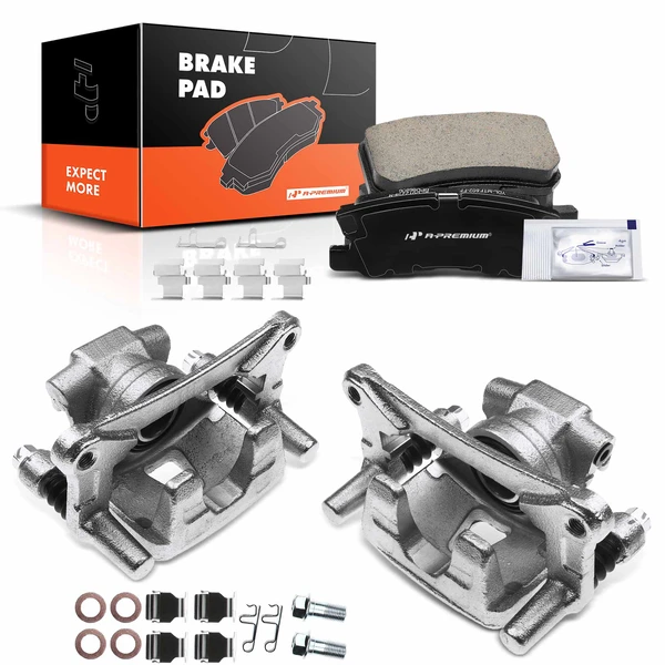 6 Pcs Rear Brake Calipers & Ceramic Brake Pads for 2009-2015 Mitsubishi Lancer