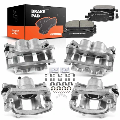 12 Pcs Front & Rear Brake Calipers & Ceramic Brake Pads