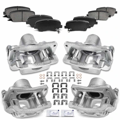 12 Pcs Front & Rear Brake Calipers & Ceramic Brake Pads