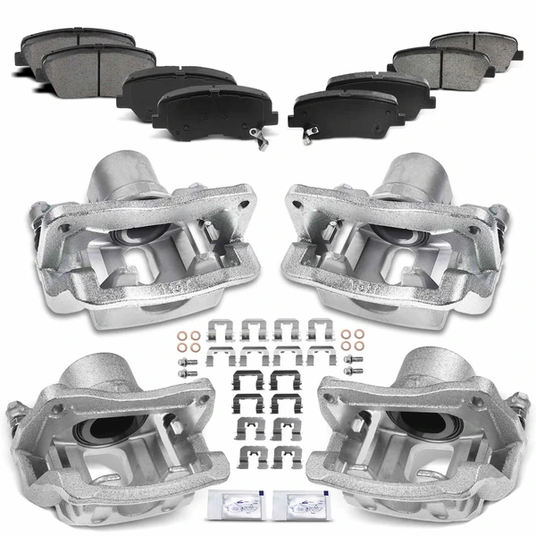 12-PC Brake Caliper + Brake Pad, Front & Rear, 1-Piston, A-Premium APBC3592