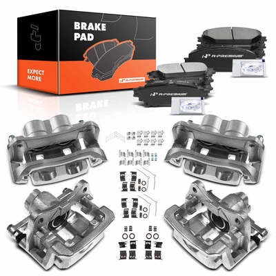 12 Pcs Front & Rear Brake Calipers & Ceramic Brake Pads