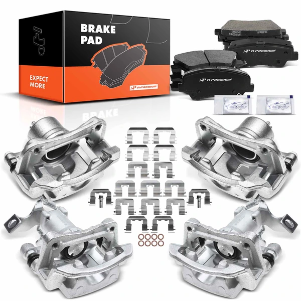 12-PC Brake Caliper + Brake Pad, Front & Rear, 1-Piston, A-Premium APBC3634