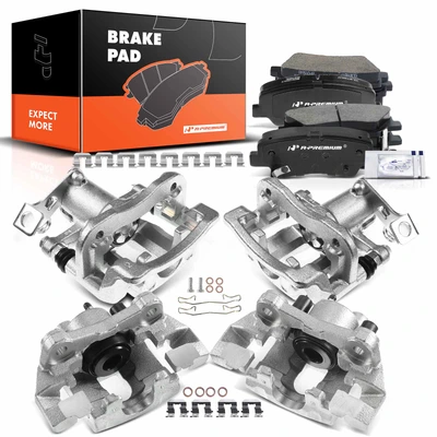 12 Pcs Front & Rear Brake Calipers & Ceramic Brake Pads