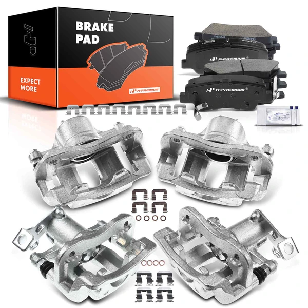 12-PC Brake Caliper + Brake Pad, Front & Rear, 1-Piston, A-Premium APBC3577