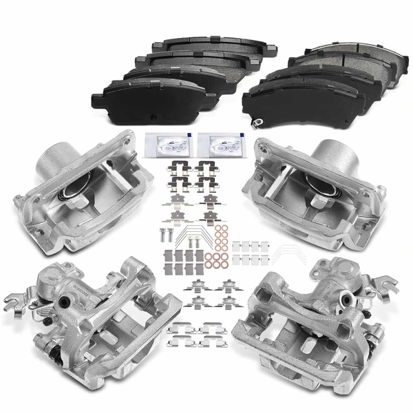 12 Pcs Front & Rear Brake Calipers & Ceramic Brake Pads for 2006-2012 Ford Fusion