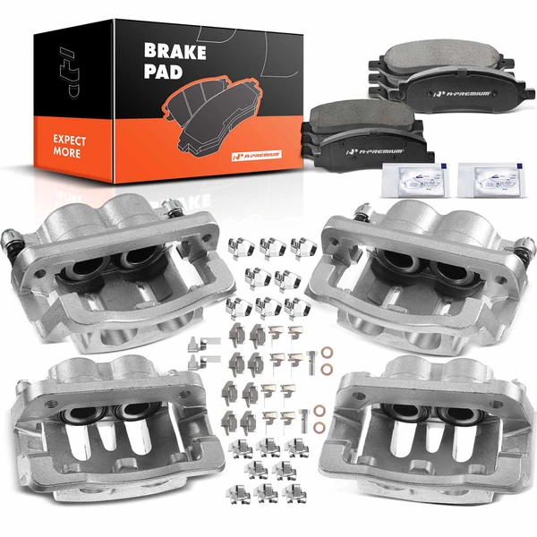 12 Pcs Front & Rear Brake Calipers & Ceramic Brake Pads for 2005-2007 Ford F-350 Super Duty