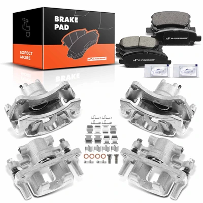 12 Pcs Front & Rear Brake Calipers & Ceramic Brake Pads