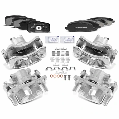 12 Pcs Front & Rear Brake Calipers & Ceramic Brake Pads
