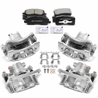 12 Pcs Front & Rear Brake Calipers & Ceramic Brake Pads