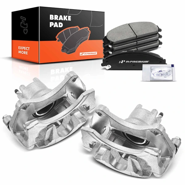 6-PC Brake Caliper + Brake Pad, Front Driver & Passenger, 1-Piston, A-Premium APBC3667