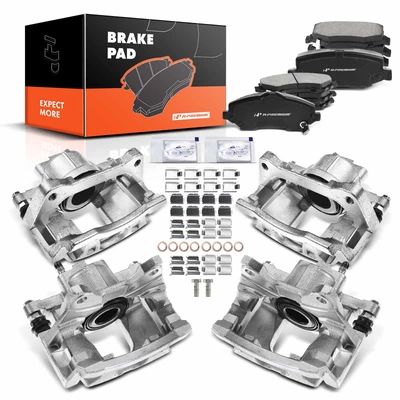 12 Pcs Front & Rear Brake Calipers & Ceramic Brake Pads