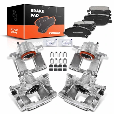 12 Pcs Front & Rear Brake Calipers & Ceramic Brake Pads