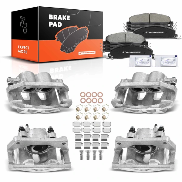 12-PC Brake Caliper + Brake Pad, Front & Rear, 2-Piston (Front); 1-Piston (Rear), A-Premium APBC3537