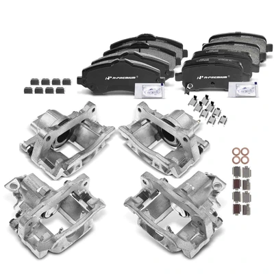 12 Pcs Front & Rear Brake Calipers & Ceramic Brake Pads