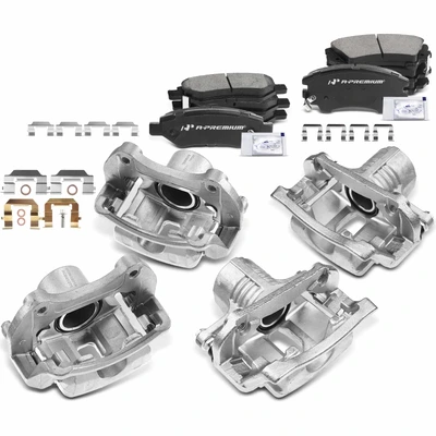 12 Pcs Front & Rear Brake Calipers & Ceramic Brake Pads