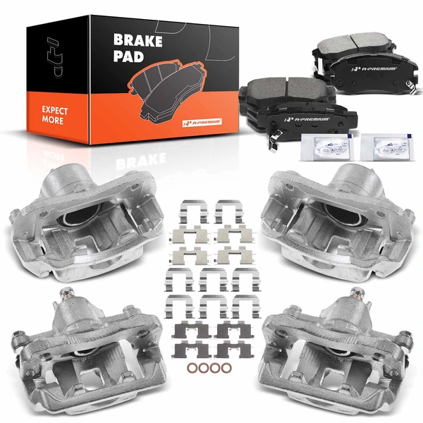 12 Pcs Front & Rear Brake Calipers & Ceramic Brake Pads for 2007-2008 Hyundai Elantra