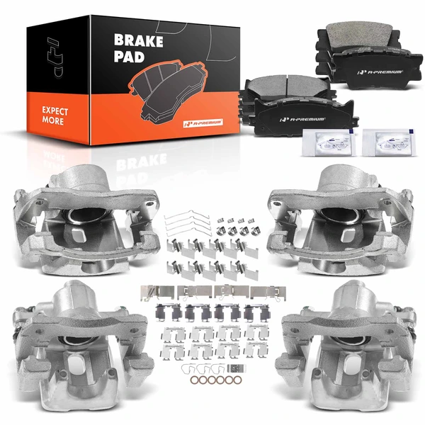 12 Pcs Front & Rear Brake Calipers & Ceramic Brake Pads for 2013-2018 Toyota Avalon