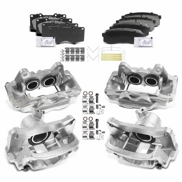 12-PC Brake Caliper + Brake Pad, Front & Rear, 4-Piston (Front); 1-Piston (Rear), A-Premium APBC3600