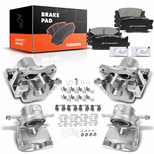 12 Pcs Front & Rear Brake Calipers & Ceramic Brake Pads for 2007-2010 Toyota Camry
