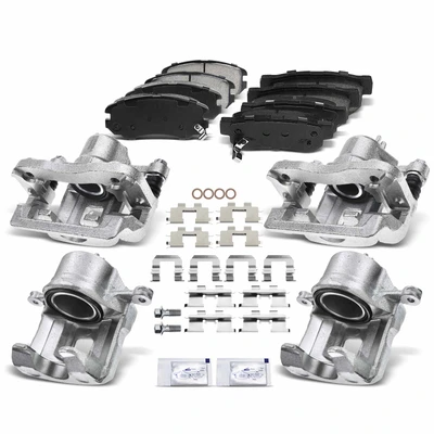 12 Pcs Front & Rear Brake Calipers & Ceramic Brake Pads