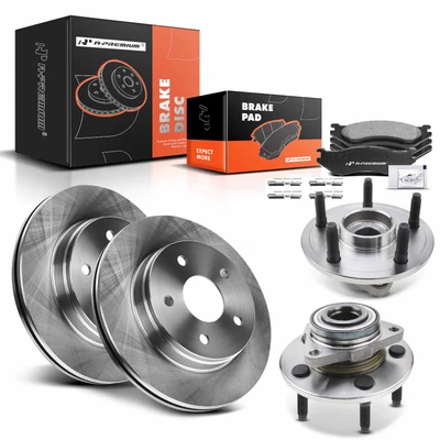 8 Pcs Front Disc Brake Rotor & Pads + Hub Bearing