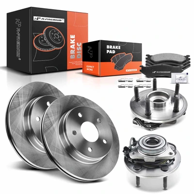 8 Pcs Front Disc Brake Rotor & Pads + Hub Bearing