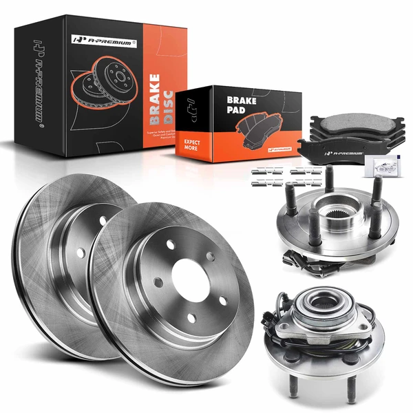 8 Pcs Front Disc Brake Rotor & Pads + Hub Bearing for Dodge Ram 1500 4-Wheel ABS