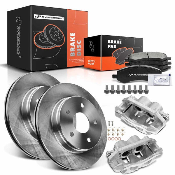 8 Pcs Front Disc Brake Rotors & Ceramic Brake Pads & Brake Calipers for 2009-2010 Dodge Ram 1500