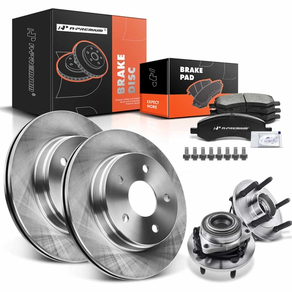 8 Pcs Front Disc Brake Rotors & Ceramic Brake Pads & Hub Bearings for 2007-2009 Chrysler Aspen