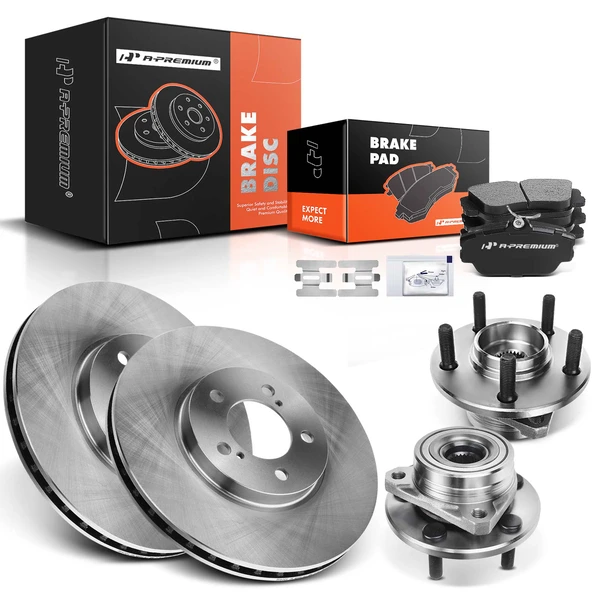 8 Pcs Front Disc Brake Rotors & Ceramic Brake Pads & Hub Bearings for Ford Taurus Lincoln Mercury