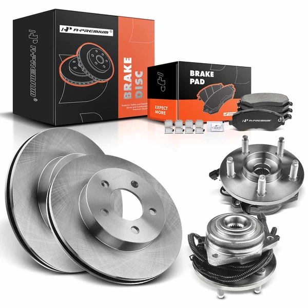 8 Pcs Front Disc Brake Rotors & Ceramic Brake Pads & Hub Bearings for Jeep Liberty 2002-2007