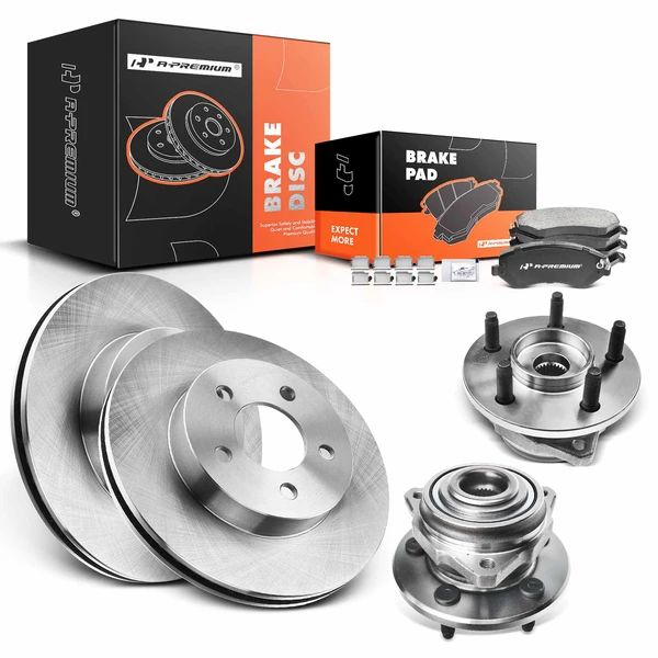 8 Pcs Front Disc Brake Rotors & Ceramic Brake Pads & Hub Bearings for Jeep Liberty 02-05 288mm