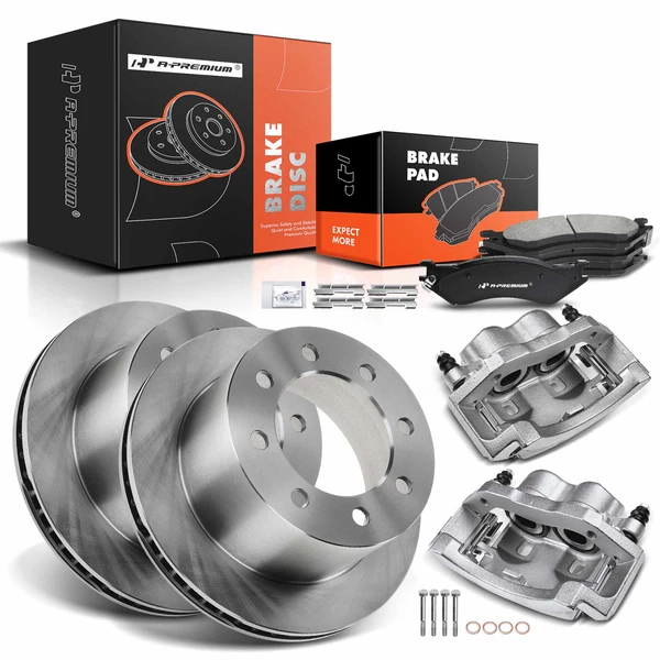 8 Pcs Rear Disc Brake Rotors & Ceramic Brake Pads & Brake Calipers for 2001-2002 Dodge Ram 3500