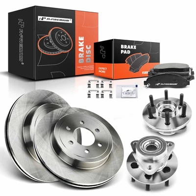 8 Pcs Front Disc Brake Rotor & Pads + Hub Bearing