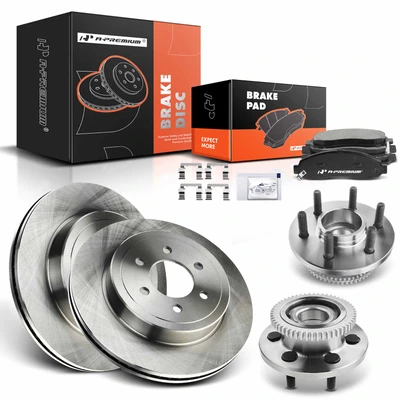 8 Pcs Front Disc Brake Rotor & Pads + Hub Bearing
