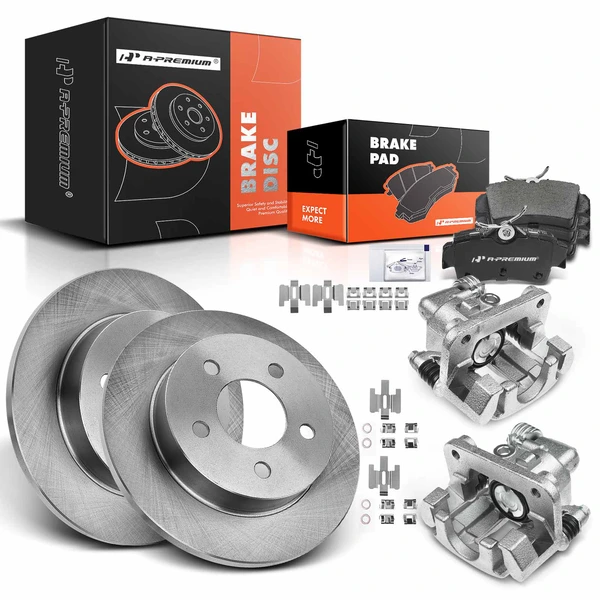 8 Pcs Rear Disc Brake Rotors & Ceramic Brake Pads & Brake Calipers for Ford Mustang Base 99-04