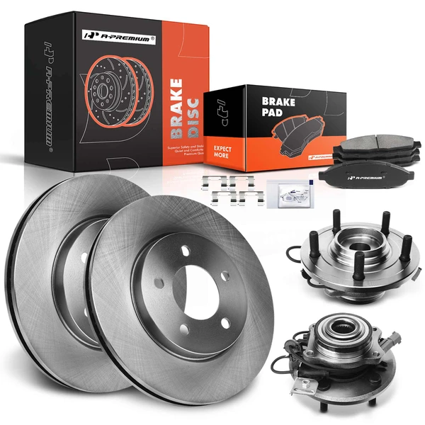 8 Pcs Front Disc Brake Rotors & Ceramic Brake Pads & Hub Bearings for Chrysler Pacifica 2004-2006