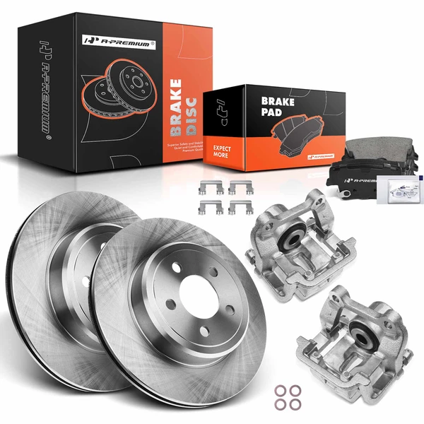8 Pcs Rear Disc Brake Rotors & Ceramic Brake Pads & Brake Calipers for 2011-2020 Dodge Challenger