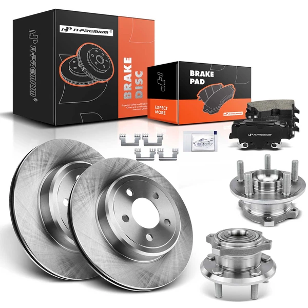 8 Pcs Rear Disc Brake Rotors & Ceramic Brake Pads & Hub Bearings for Dodge Charger 2009-2014